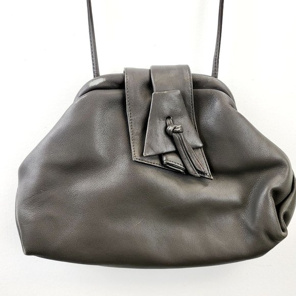 ASPECTS Grey Leather Crossbody Bag Thin Strap Basic Minimal Made in KOREA - Picture 4 of 14